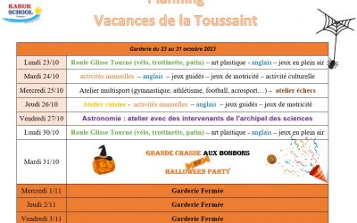 Garderie: vacances de la Toussaint